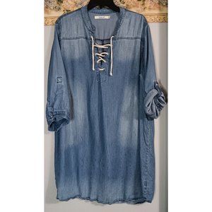 Love 83 XL Blue Chambray Casual Boho Event Occasion Travel Cruise Pearl Dress